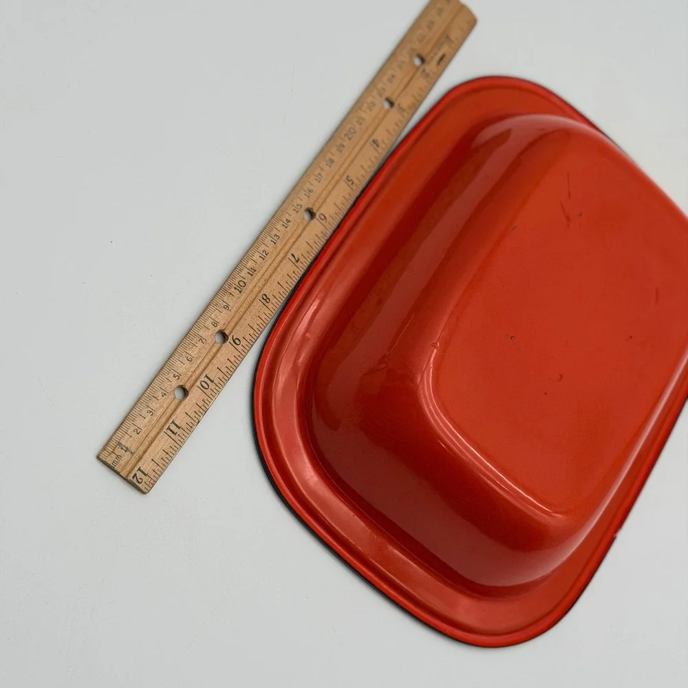 Vintage Orange Enamelware Loaf Pan Rectangular Baking Dish Black Trim 10.5 Inch
